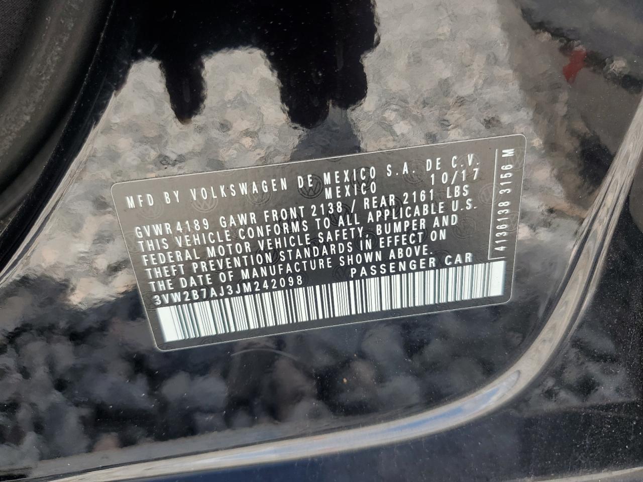 2018 Volkswagen Jetta S VIN: 3VW2B7AJ3JM242098 Lot: 85322755