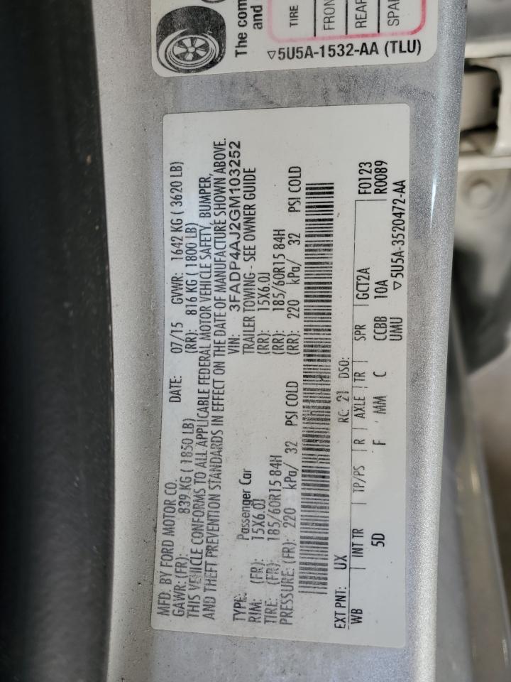 2016 Ford Fiesta S VIN: 3FADP4AJ2GM103252 Lot: 90577215