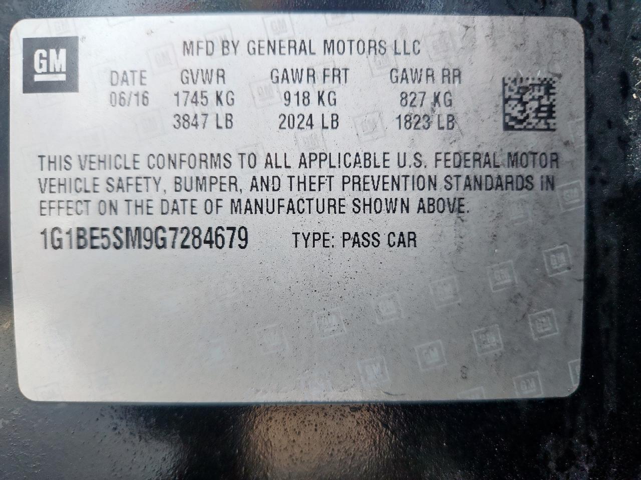 2016 Chevrolet Cruze Lt VIN: 1G1BE5SM9G7284679 Lot: 85169885