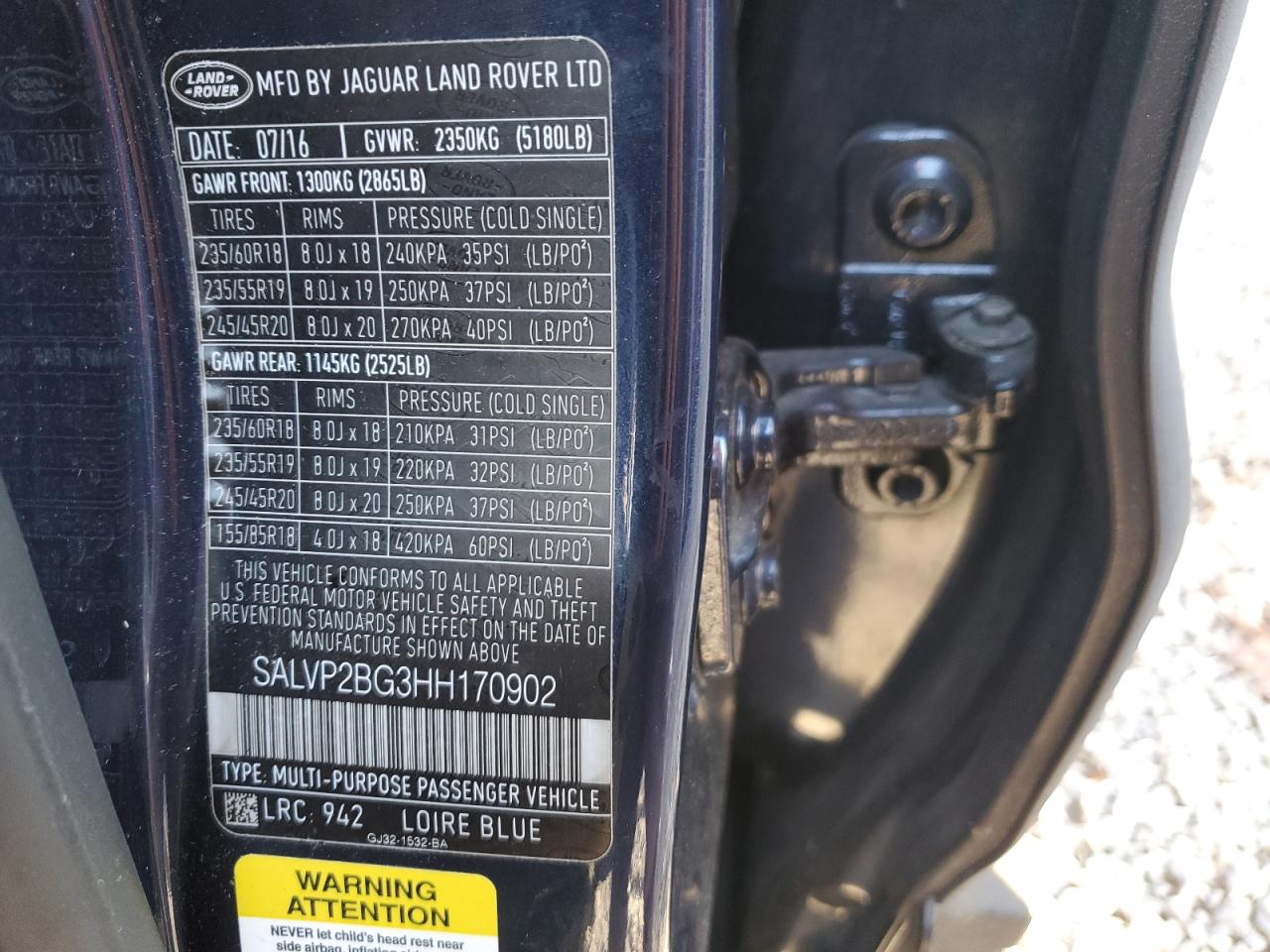 2017 Land Rover Range Rover Evoque Se VIN: SALVP2BG3HH170902 Lot: 89934585