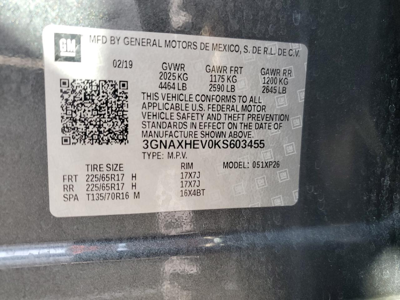 2019 Chevrolet Equinox Ls VIN: 3GNAXHEV0KS603455 Lot: 85157645