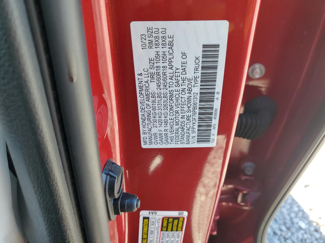 2023 Honda Ridgeline Rtl-E VIN: 5FPYK3F76PB061312 Lot: 87061465