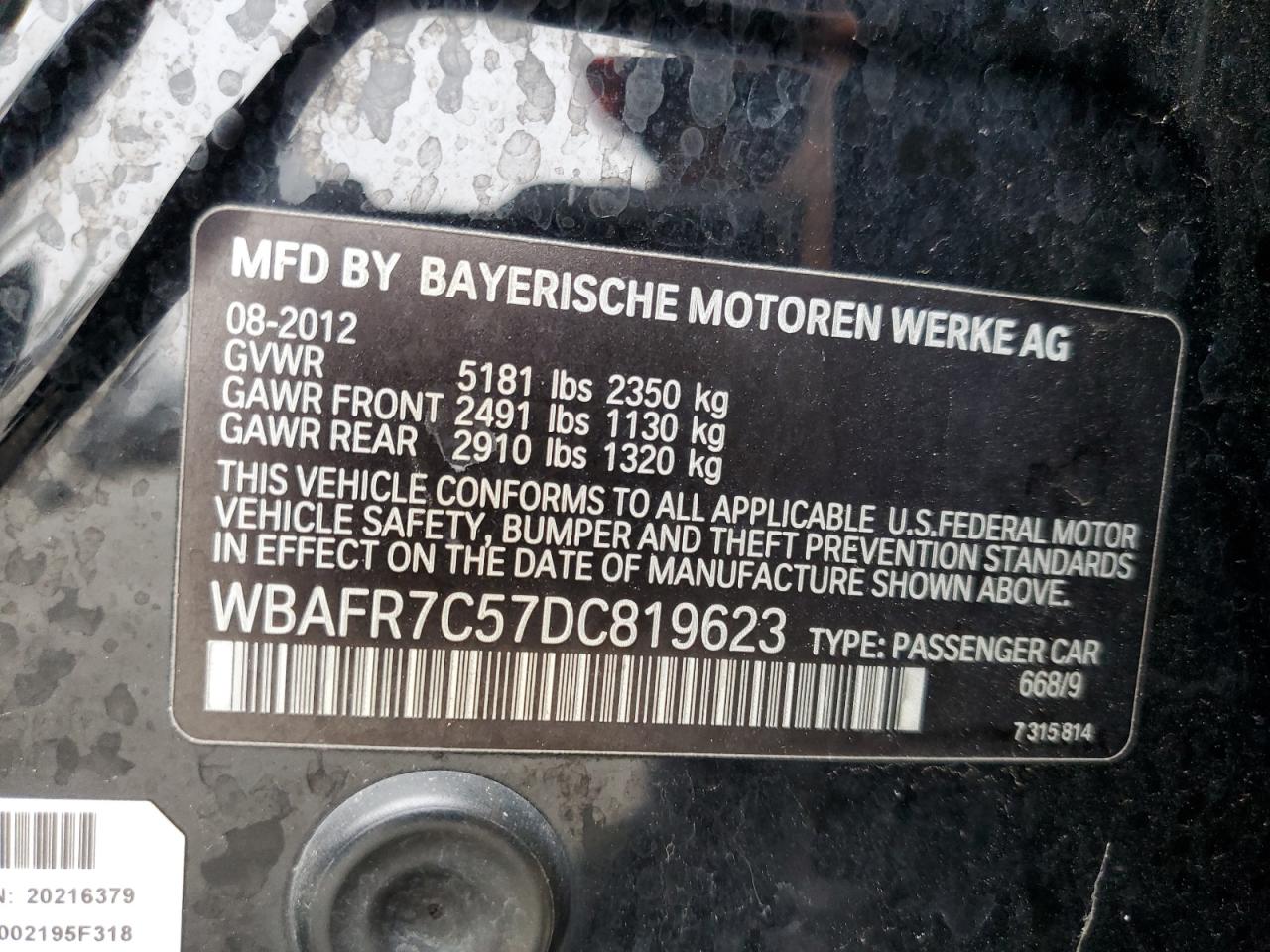 2013 BMW 535 I VIN: WBAFR7C57DC819623 Lot: 82269265