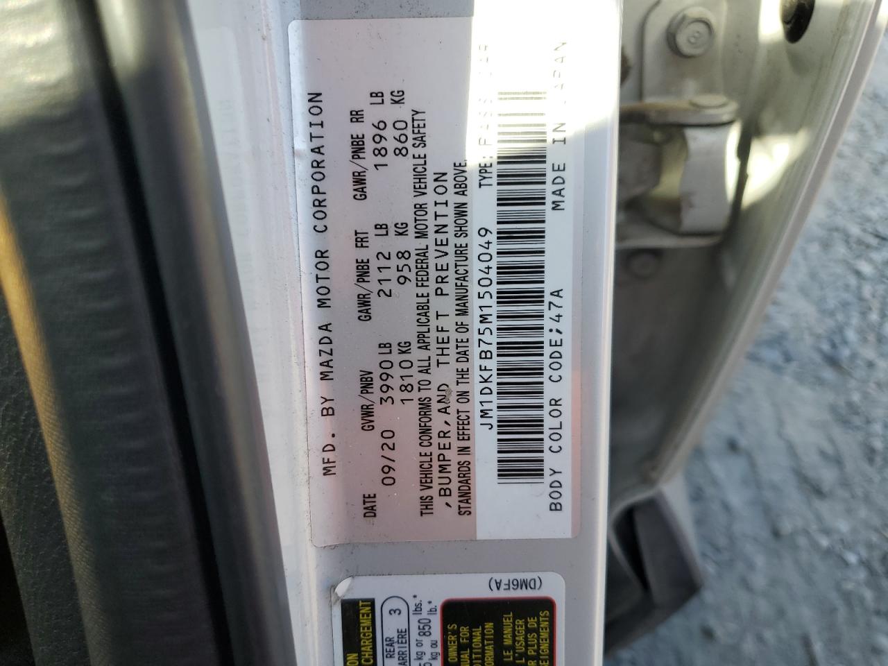 2021 Mazda Cx-3 Sport VIN: JM1DKFB75M1504049 Lot: 89863515