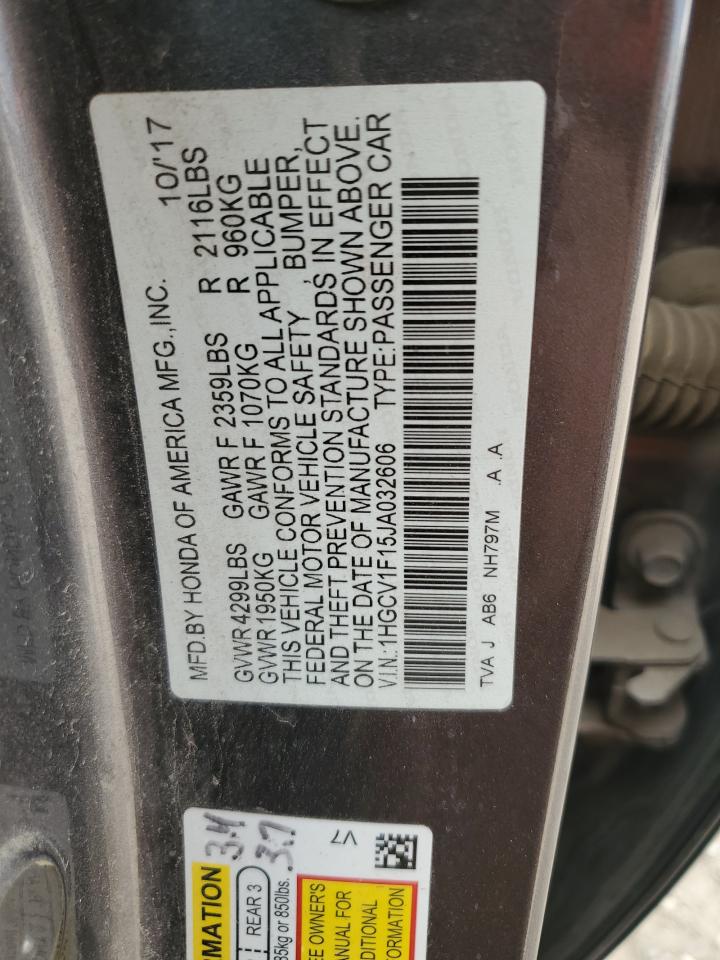 2018 Honda Accord Lx VIN: 1HGCV1F15JA032606 Lot: 82347465