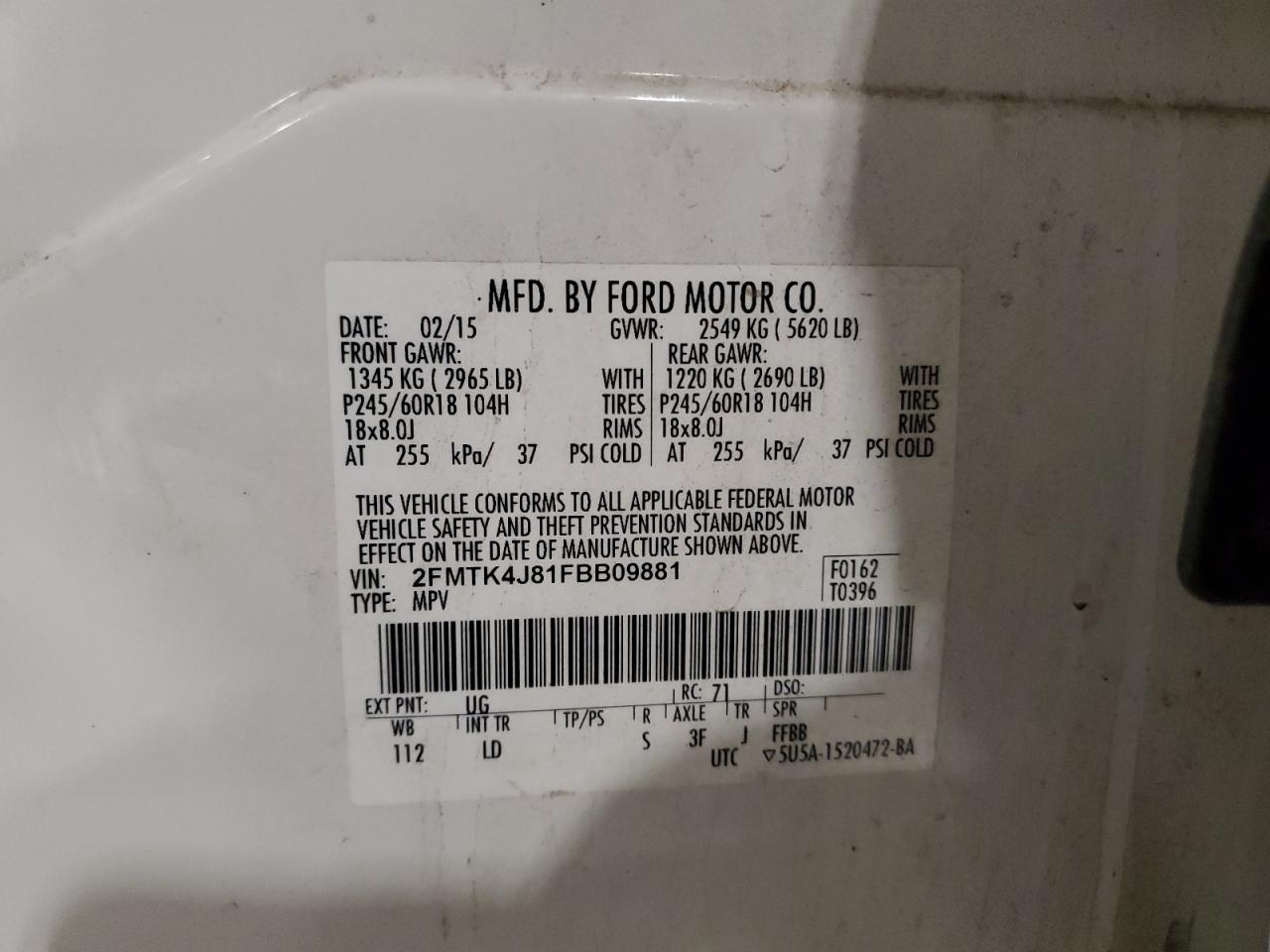 2015 Ford Edge Sel VIN: 2FMTK4J81FBB09881 Lot: 90974515