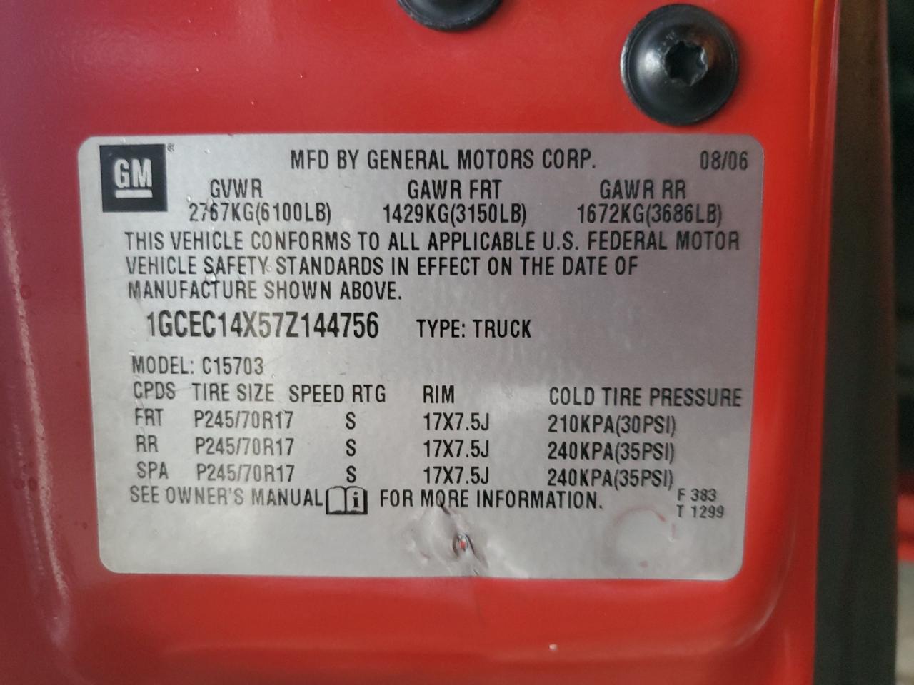 2007 Chevrolet Silverado C1500 Classic VIN: 1GCEC14X57Z144756 Lot: 83933565