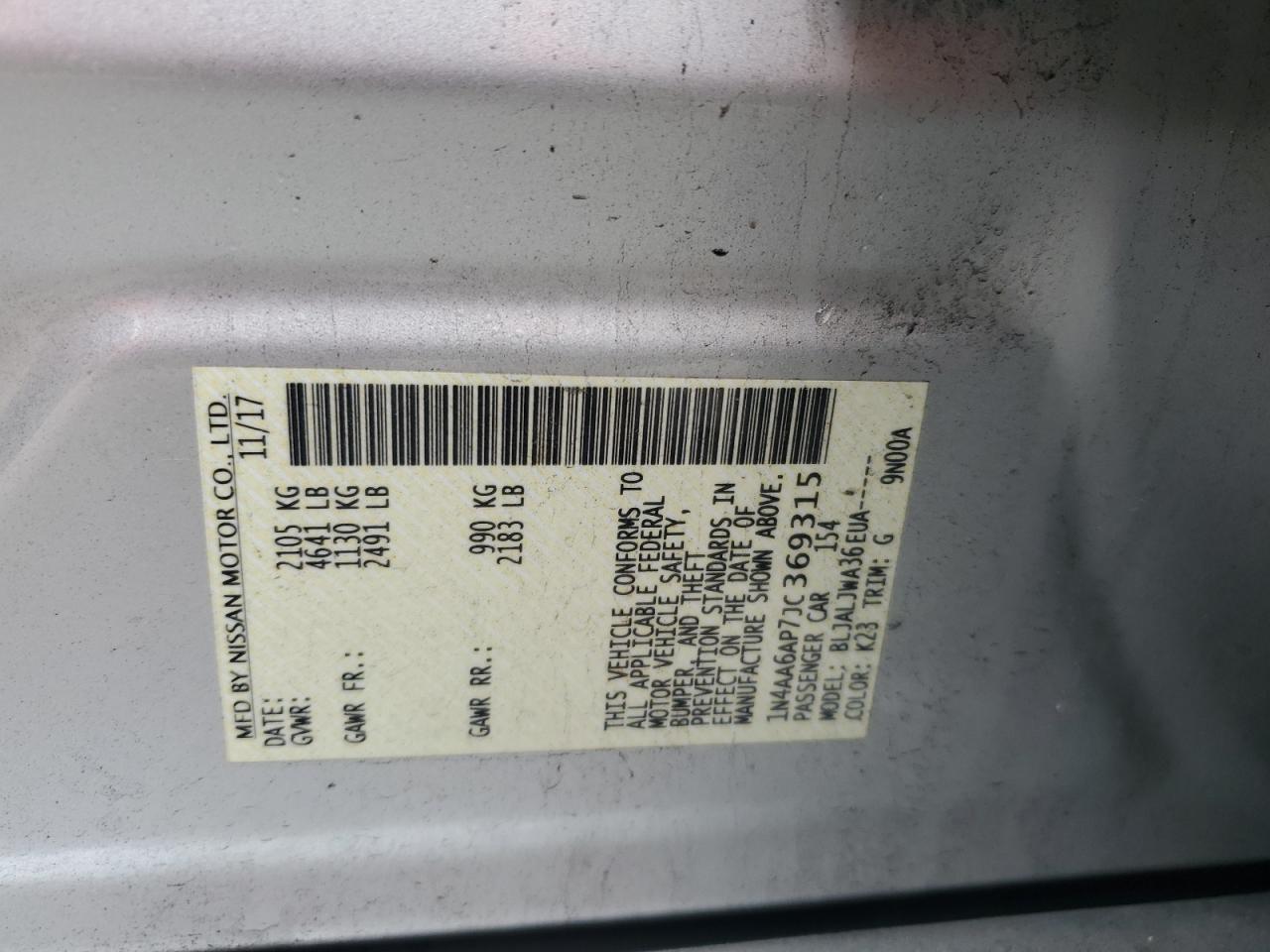 2018 Nissan Maxima 3.5S VIN: 1N4AA6AP7JC369315 Lot: 86510495