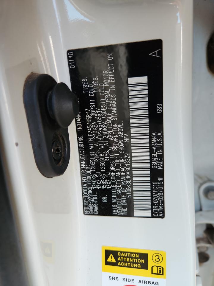 2010 Toyota Highlander VIN: 5TDBK3EH6AS013322 Lot: 85549785