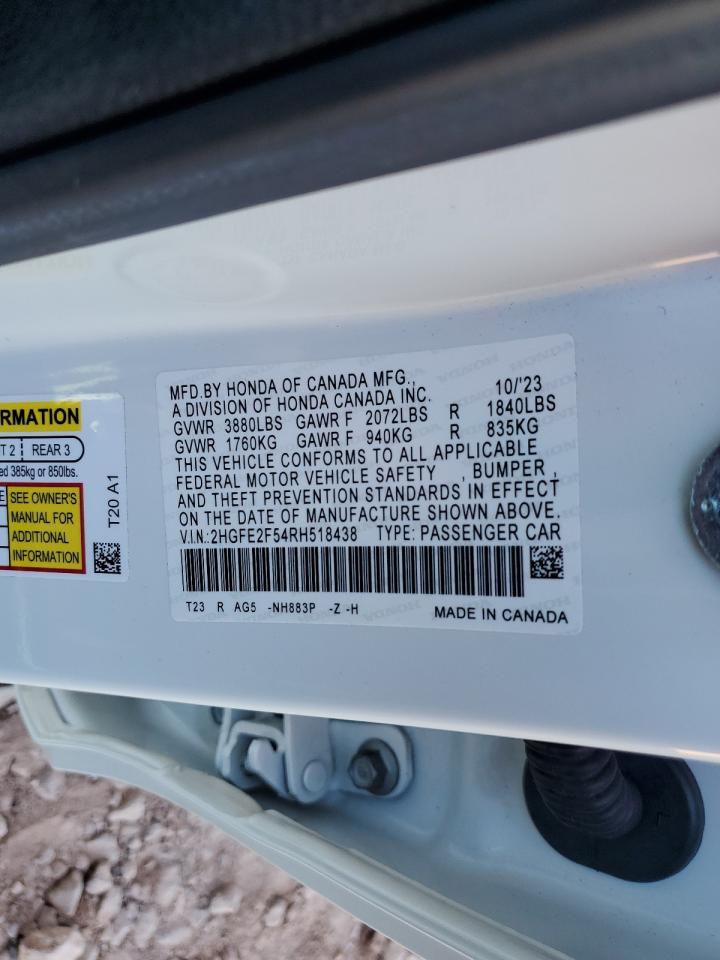 2024 Honda Civic Sport VIN: 2HGFE2F54RH518438 Lot: 81965895