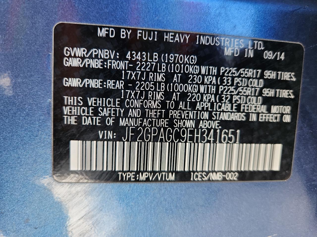 2014 Subaru Xv Crosstrek 2.0 Limited VIN: JF2GPAGC9EH341651 Lot: 86538125