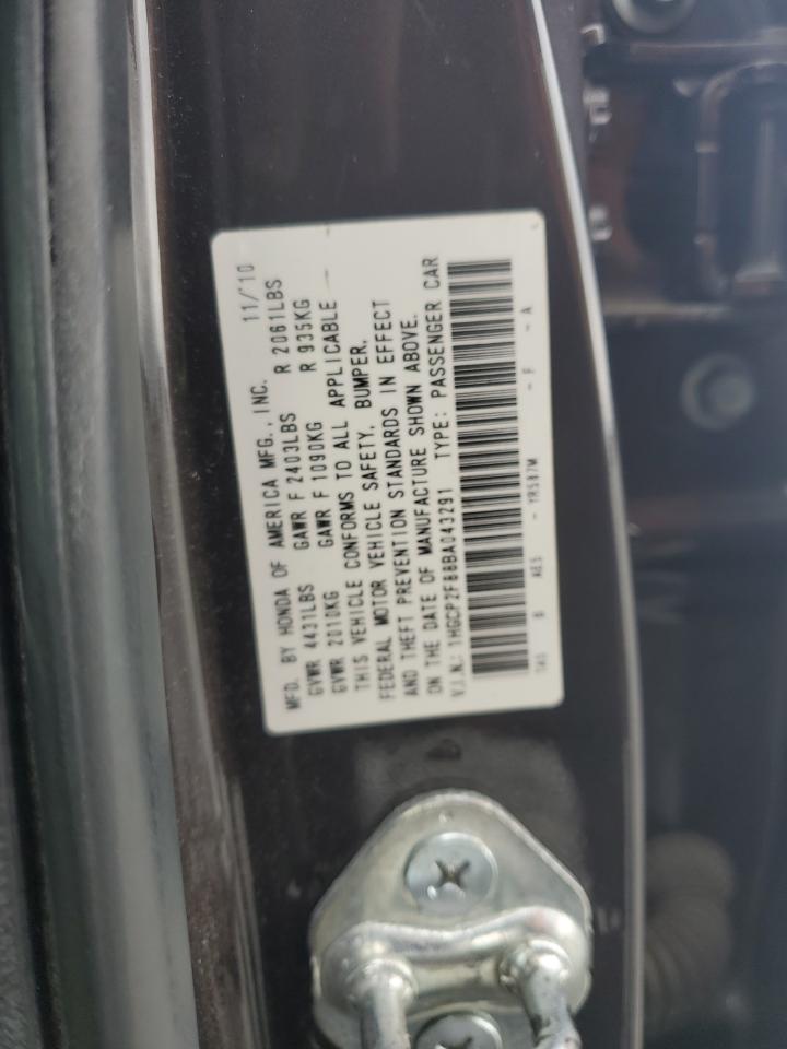 2011 Honda Accord Exl VIN: 1HGCP2F88BA043291 Lot: 82382885