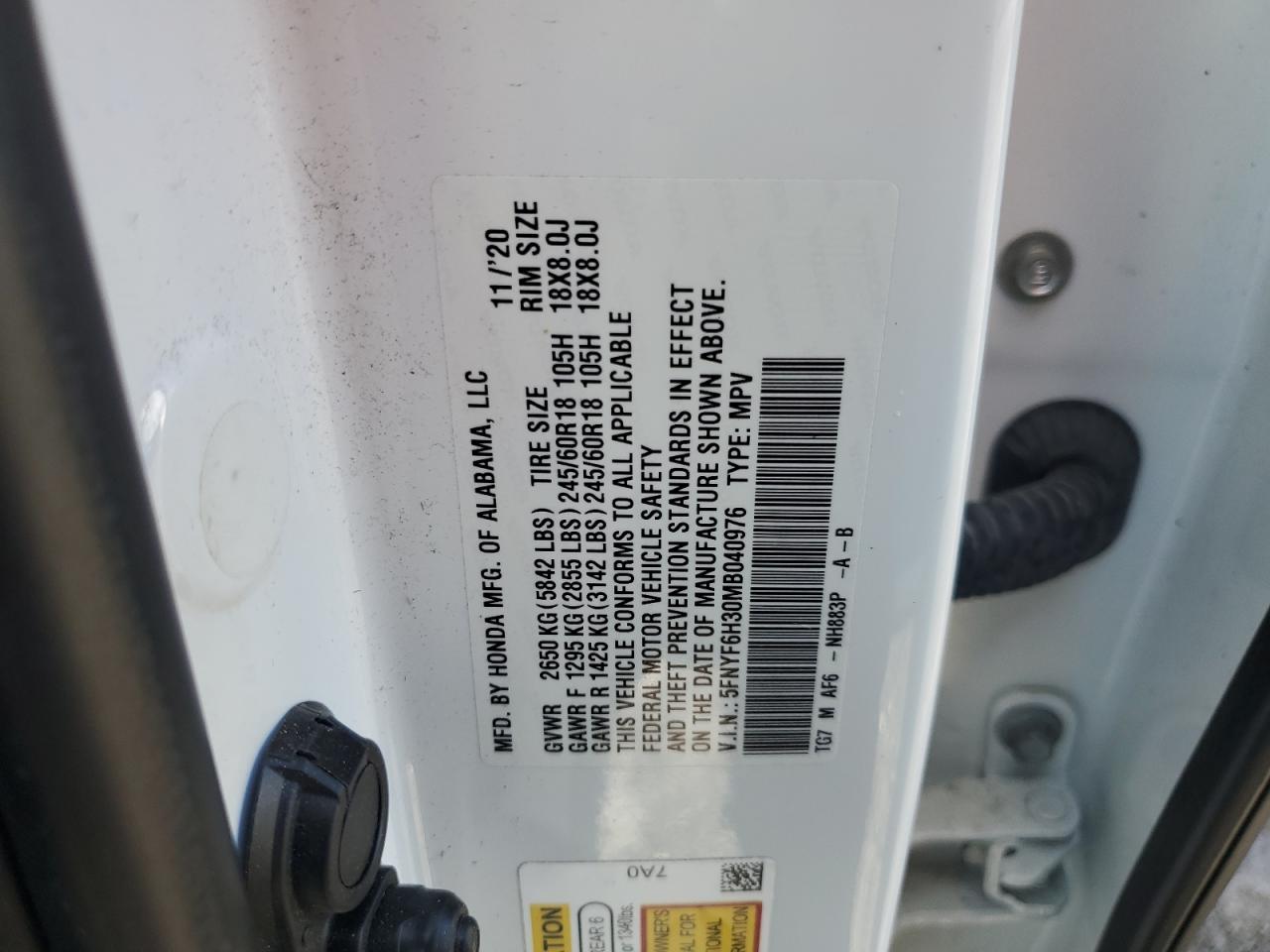 2021 Honda Pilot Ex VIN: 5FNYF6H30MB040976 Lot: 90663825