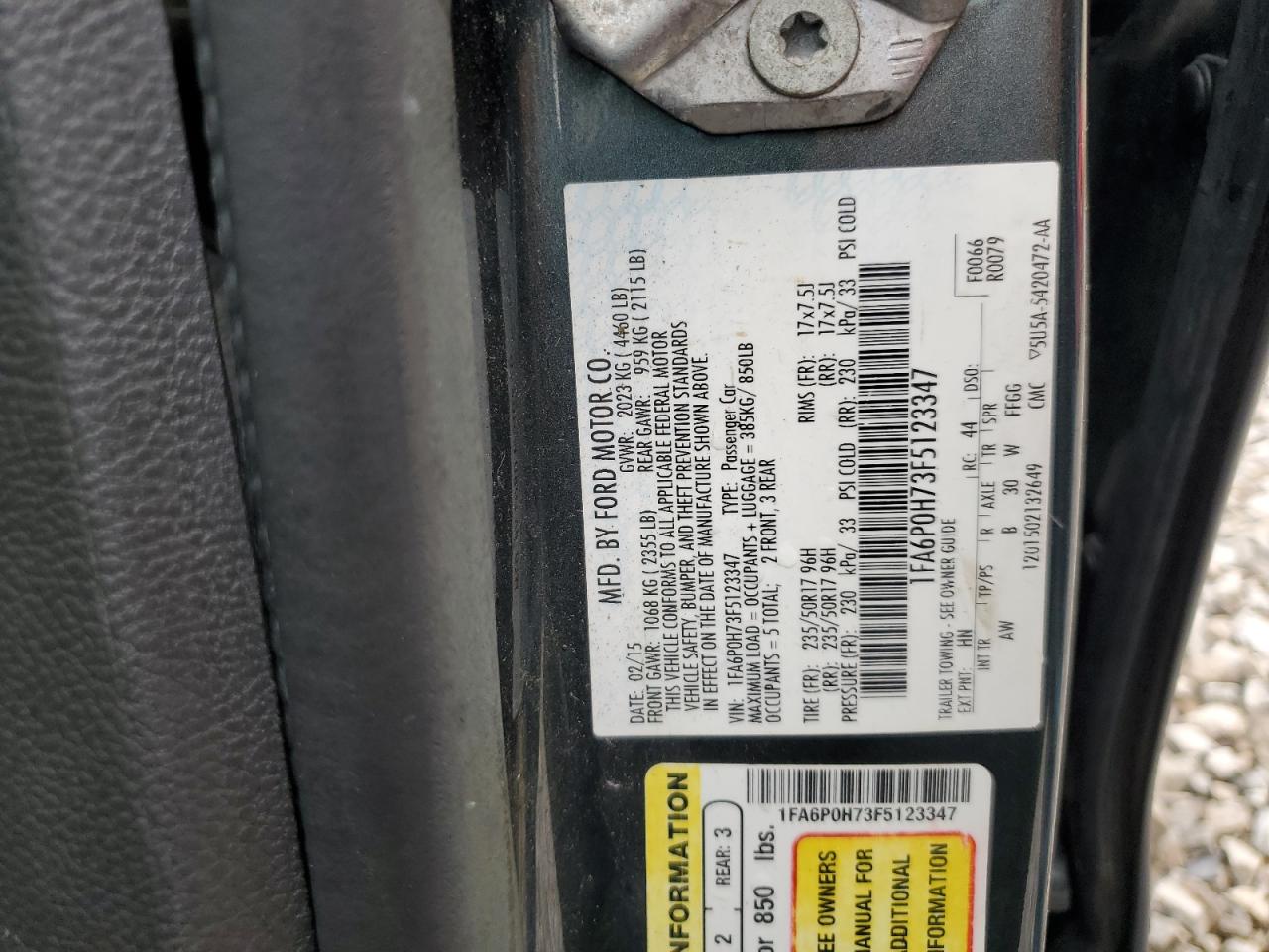 2015 Ford Fusion Se VIN: 1FA6P0H73F5123347 Lot: 85005795