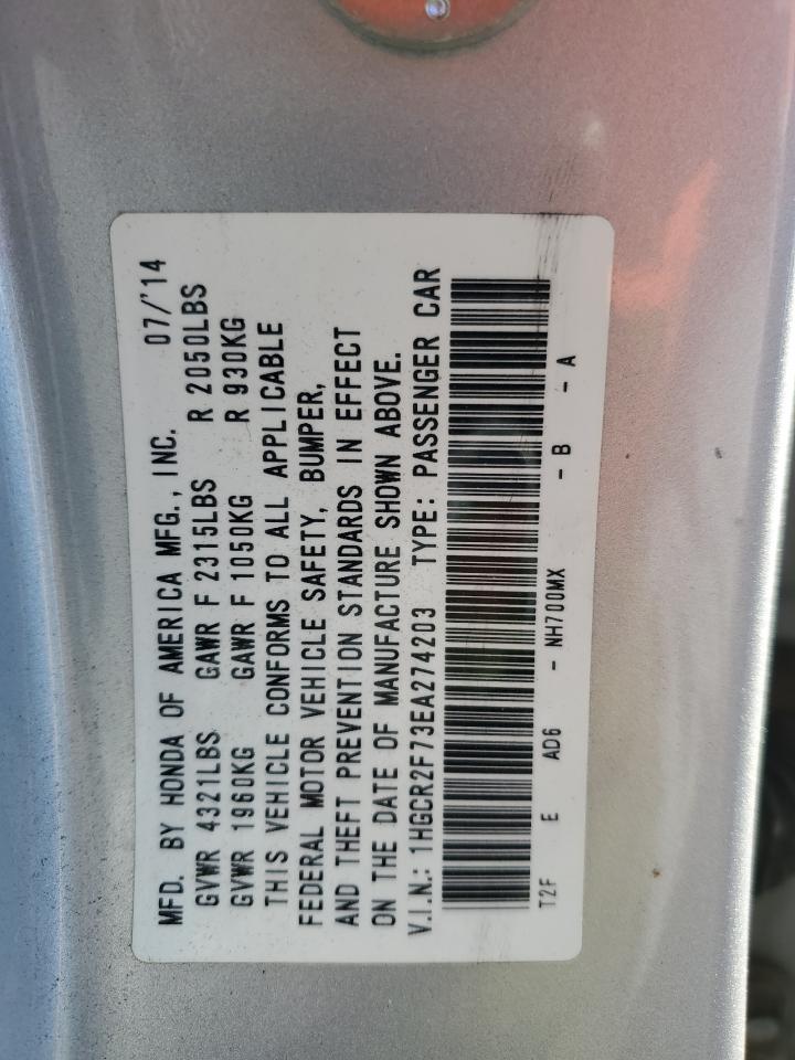 2014 Honda Accord Ex VIN: 1HGCR2F73EA274203 Lot: 85783695