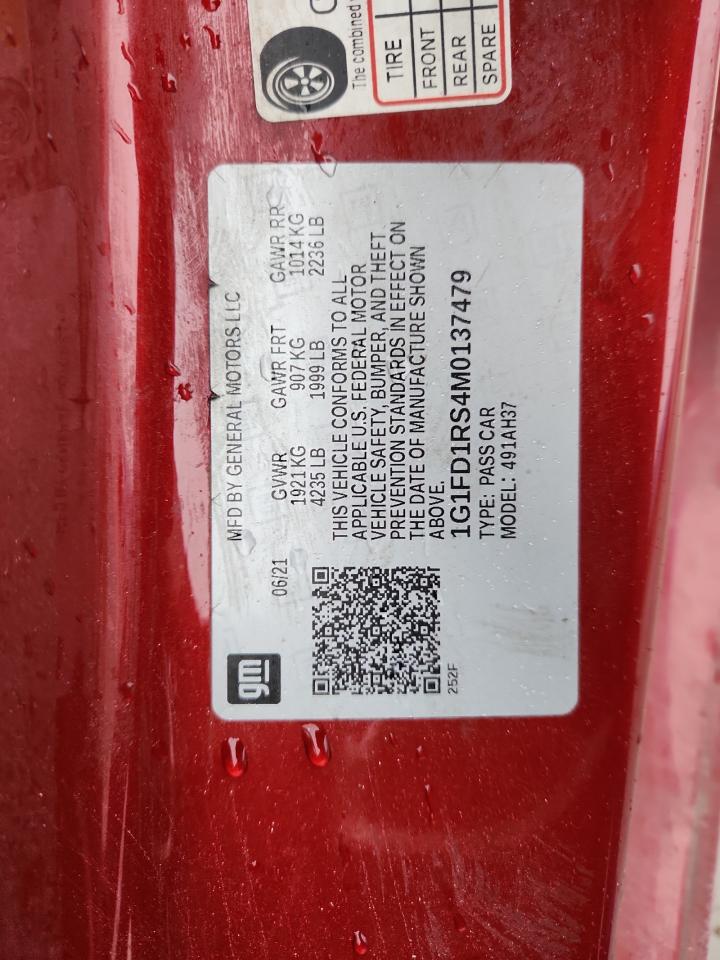 2021 Chevrolet Camaro Lt VIN: 1G1FD1RS4M0137479 Lot: 85958055