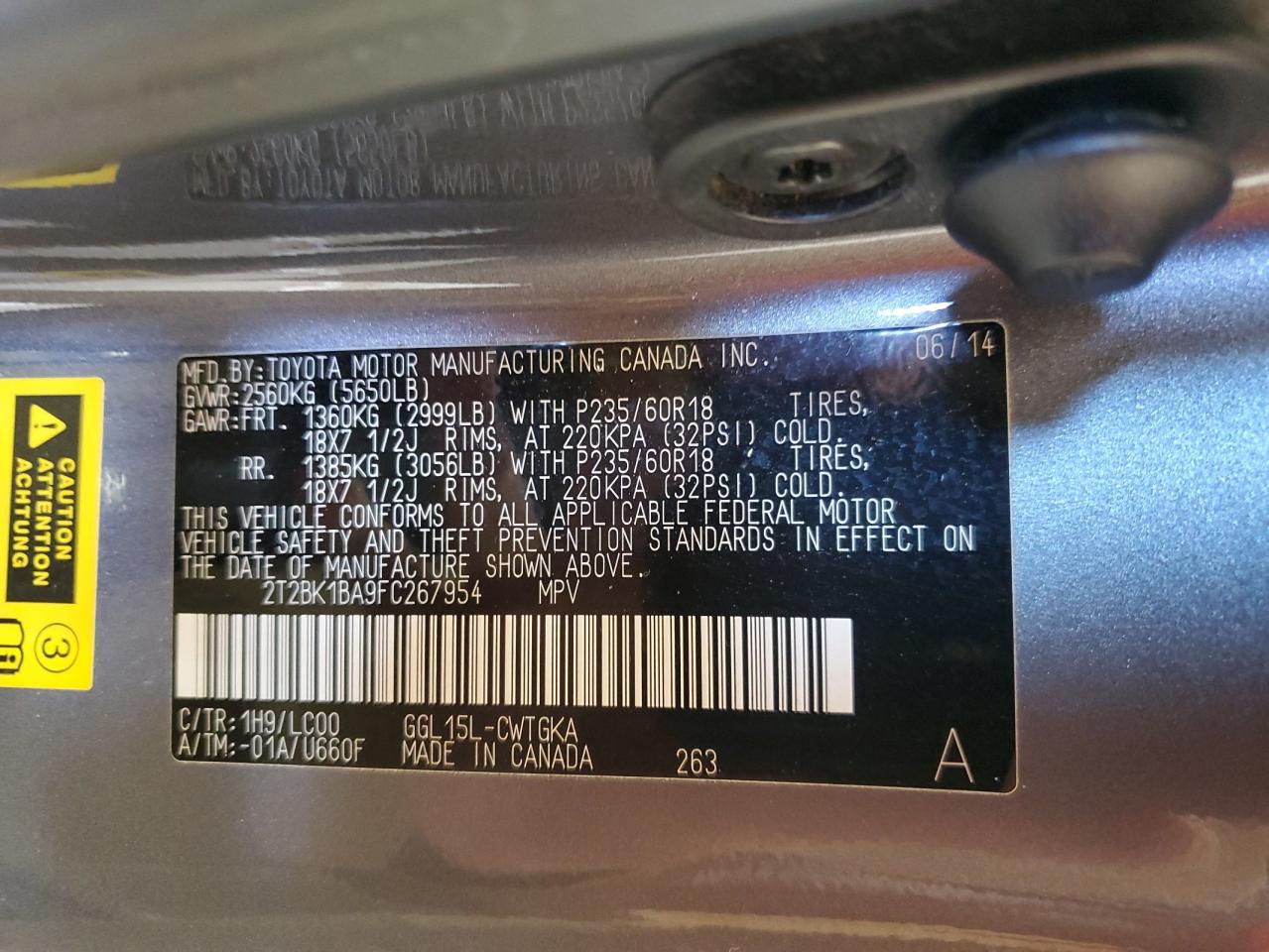 2015 Lexus Rx 350 Base VIN: 2T2BK1BA9FC267954 Lot: 82426765