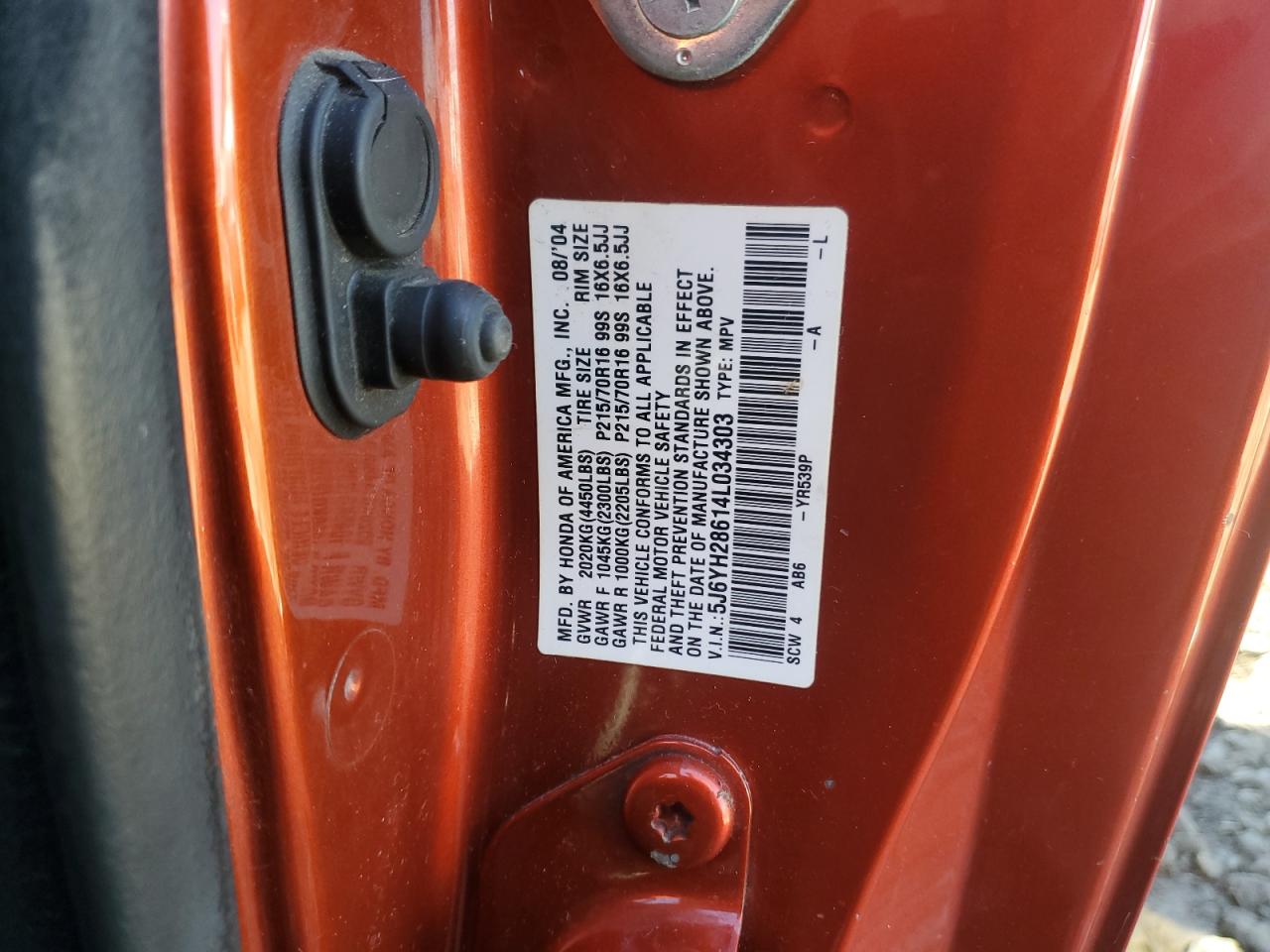 2004 Honda Element Ex VIN: 5J6YH28614L034303 Lot: 82348915