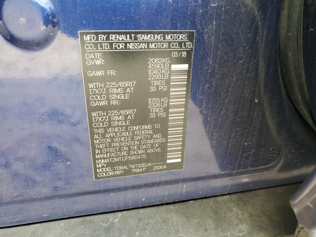 2018 Nissan Rogue S VIN: KNMAT2MT1JP580475 Lot: 81919665