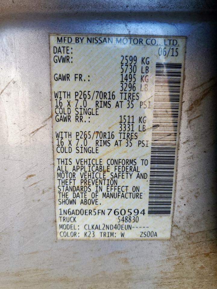 2015 Nissan Frontier S VIN: 1N6AD0ER5FN760594 Lot: 82189725