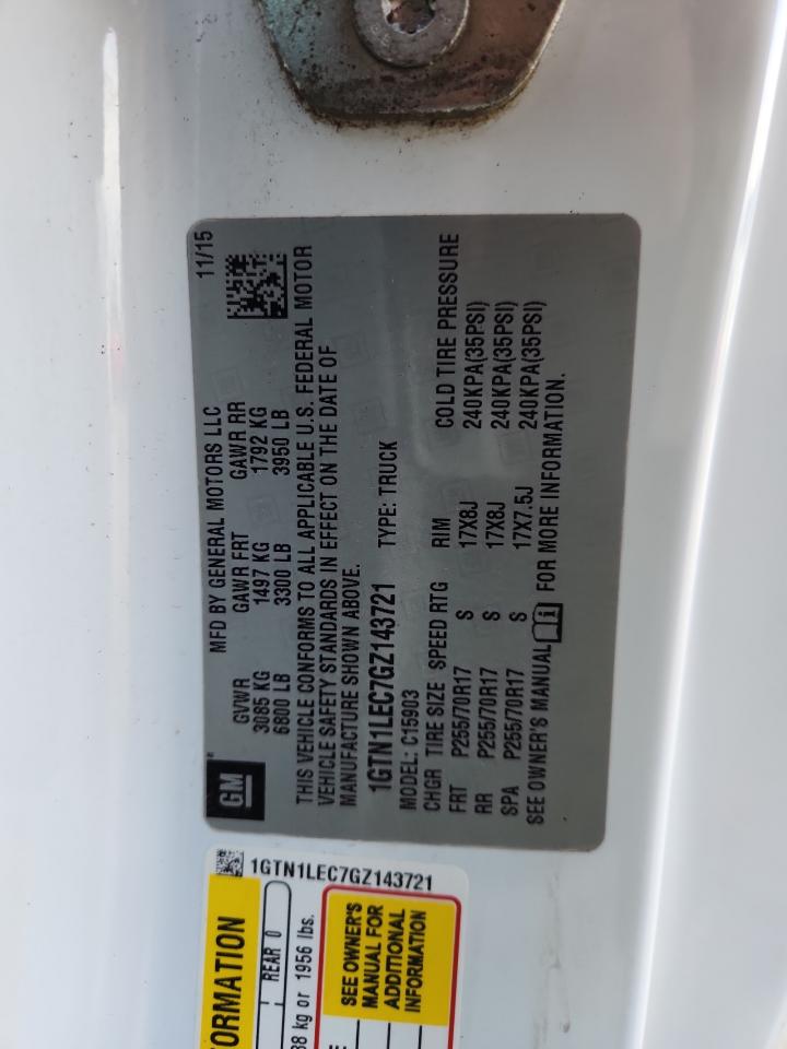 2016 GMC Sierra C1500 VIN: 1GTN1LEC7GZ143721 Lot: 90870705