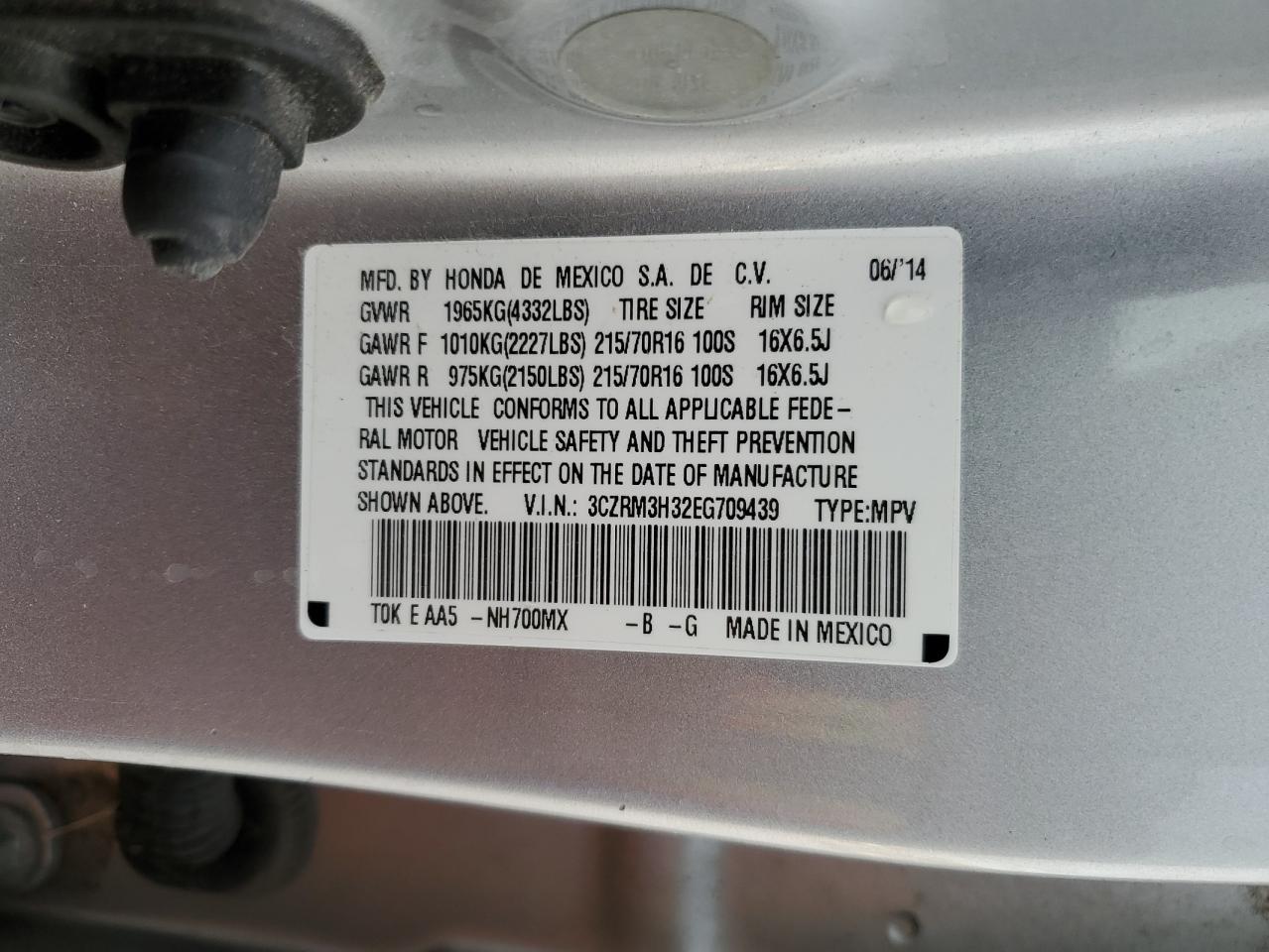 2014 Honda Cr-V Lx VIN: 3CZRM3H32EG709439 Lot: 87052355