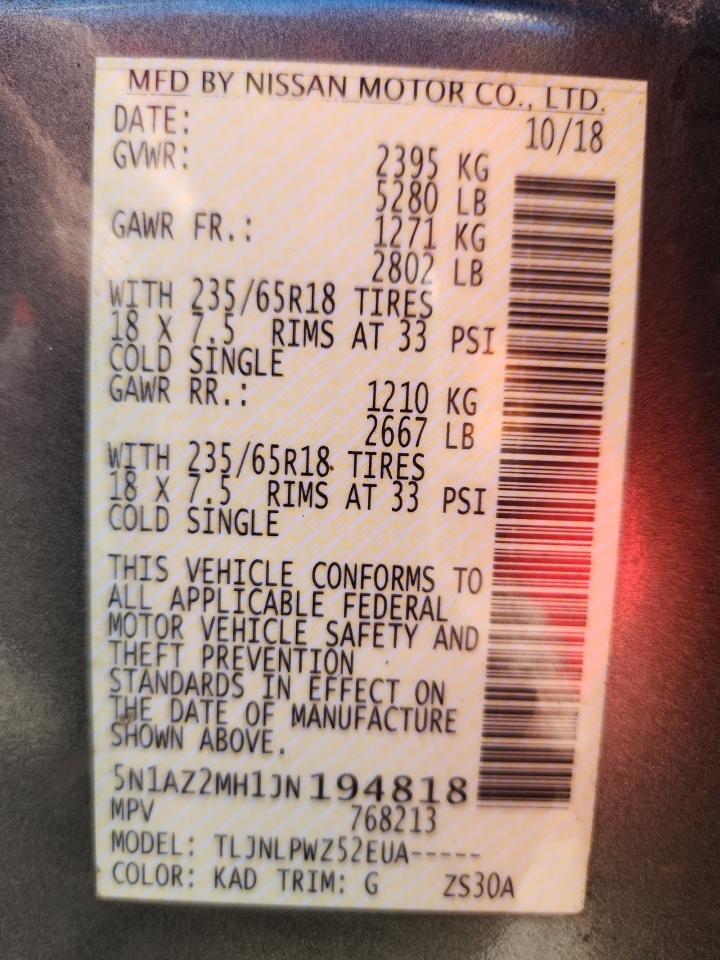 2018 Nissan Murano S VIN: 5N1AZ2MH1JN194818 Lot: 87269145