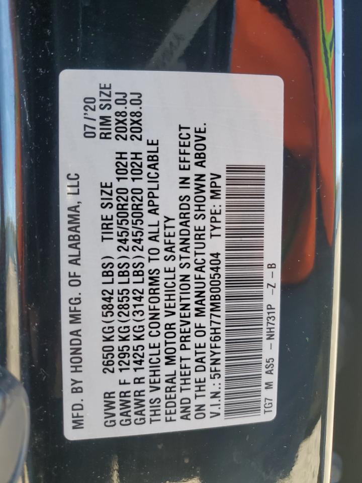 2021 Honda Pilot Black VIN: 5FNYF6H77MB005404 Lot: 87406685