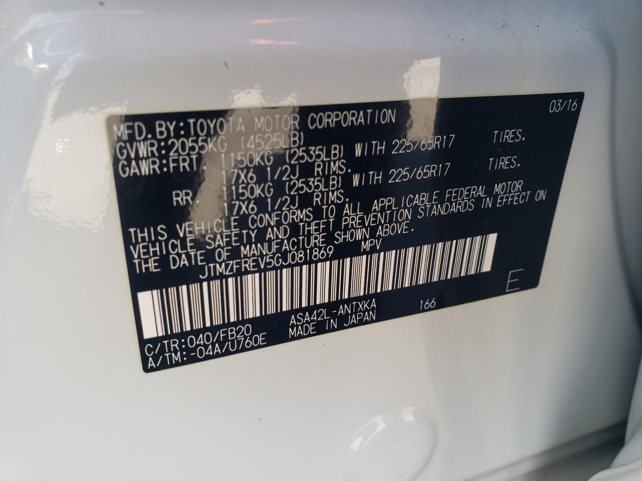 2016 Toyota Rav4 Le VIN: JTMZFREV5GJ081869 Lot: 82478775