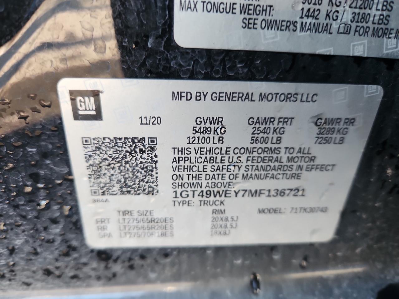 2021 GMC Sierra K3500 Denali VIN: 1GT49WEY7MF136721 Lot: 90251045