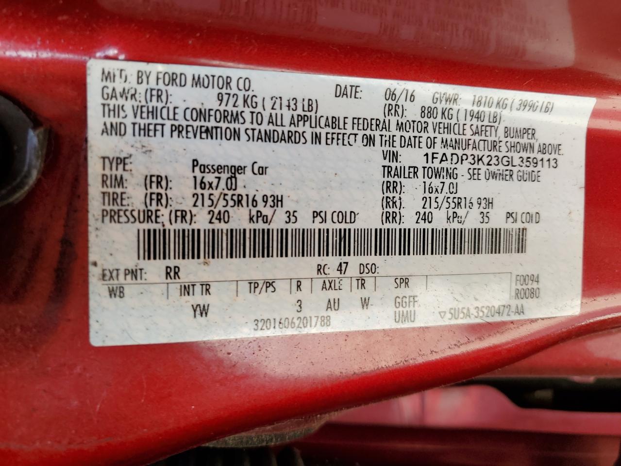 2016 Ford Focus Se VIN: 1FADP3K23GL359113 Lot: 84799335