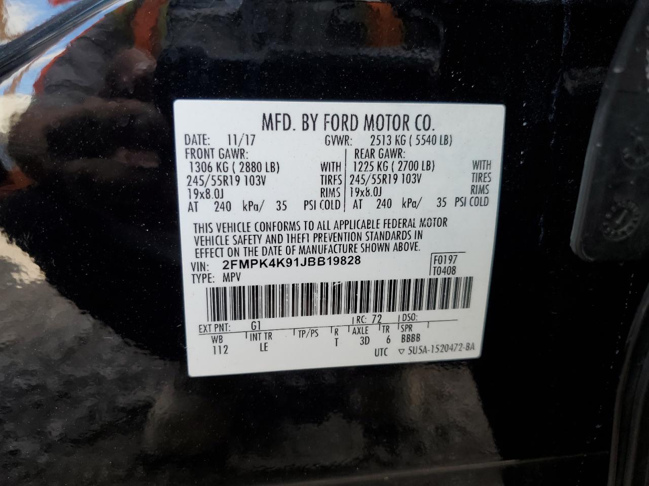 2018 Ford Edge Titanium VIN: 2FMPK4K91JBB19828 Lot: 85832085