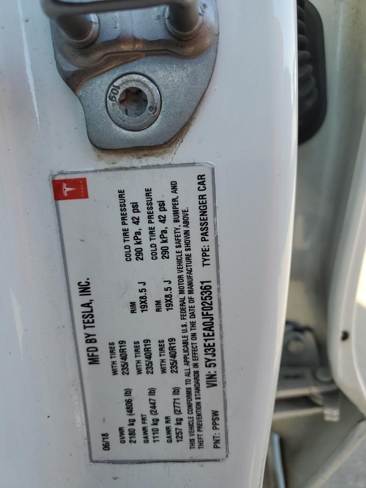 2018 Tesla Model 3 VIN: 5YJ3E1EA0JF025361 Lot: 86781925