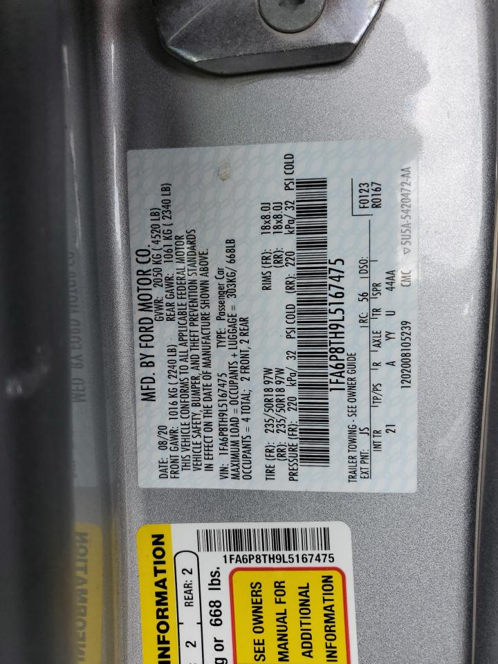 2020 Ford Mustang VIN: 1FA6P8TH9L5167475 Lot: 82212625