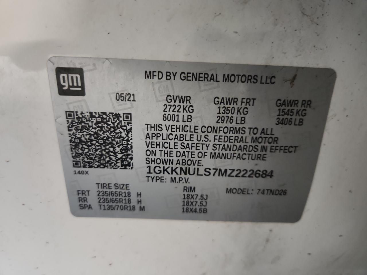 2021 GMC Acadia Slt VIN: 1GKKNULS7MZ222684 Lot: 85400405