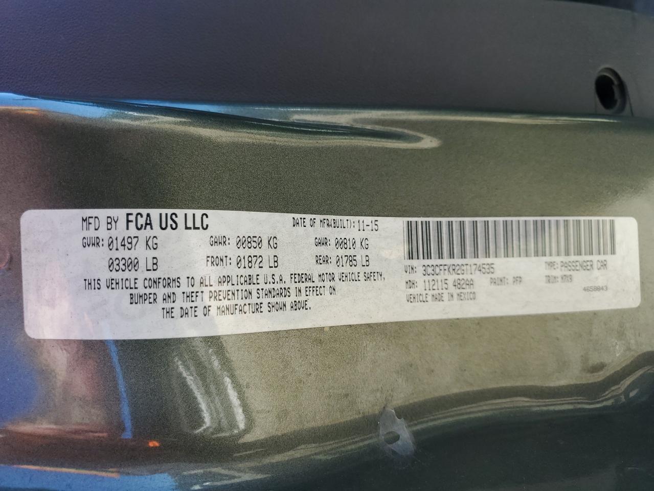 2016 Fiat 500 Easy VIN: 3C3CFFKR2GT174535 Lot: 85196175