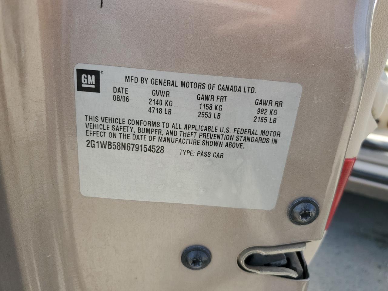 2007 Chevrolet Impala Ls VIN: 2G1WB58N679154528 Lot: 82202185