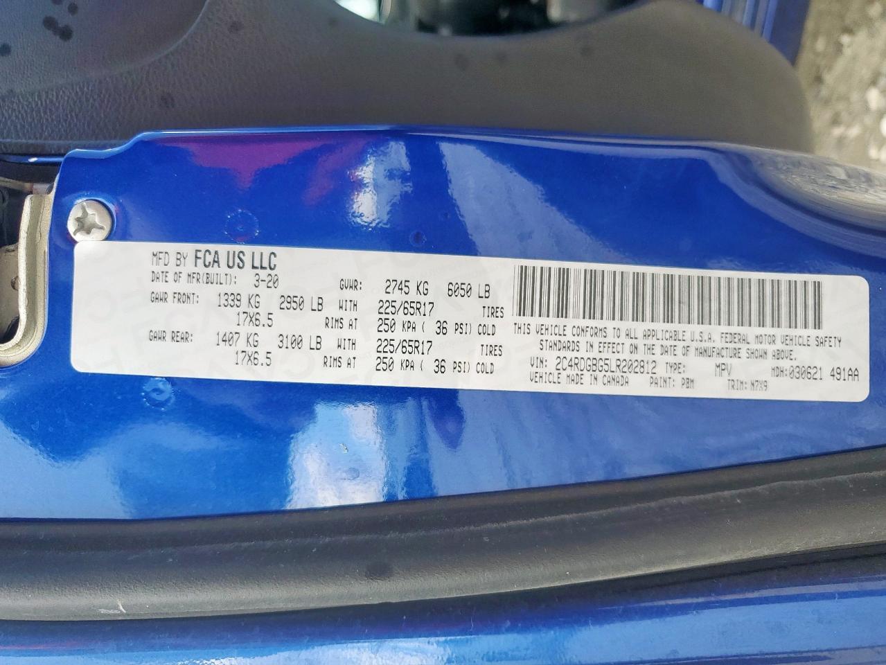 2020 Dodge Grand Caravan Se VIN: 2C4RDGBG5LR202812 Lot: 85546275