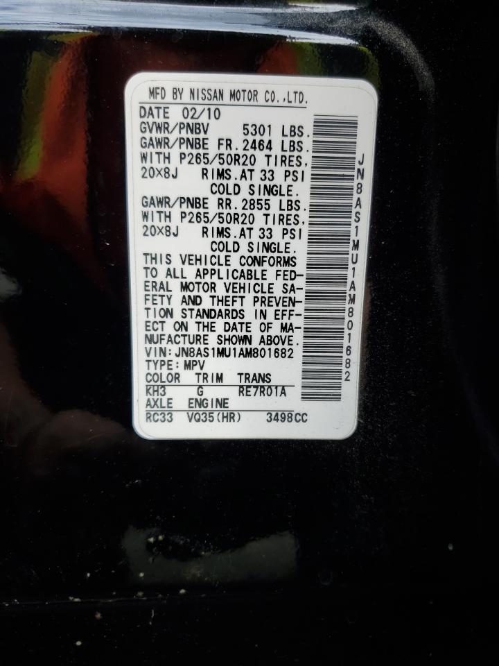 2010 Infiniti Fx35 VIN: JN8AS1MU1AM801682 Lot: 85386985