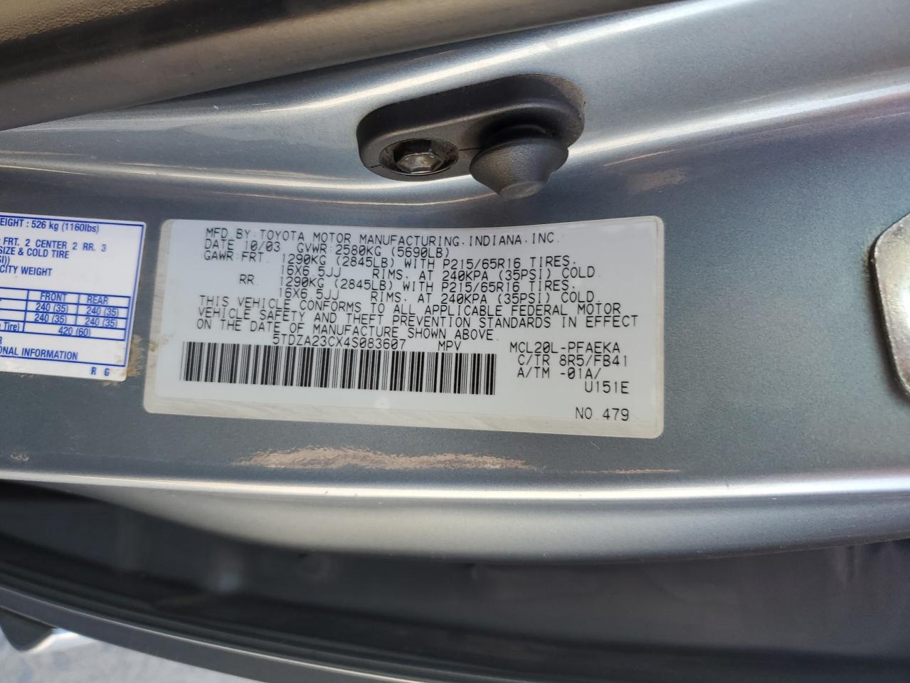 2004 Toyota Sienna Ce VIN: 5TDZA23CX4S083607 Lot: 86161565