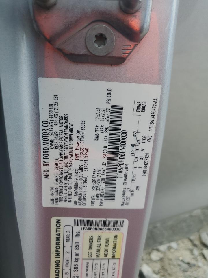 2014 Ford Fusion Se VIN: 1FA6P0HD6E5400030 Lot: 85367805