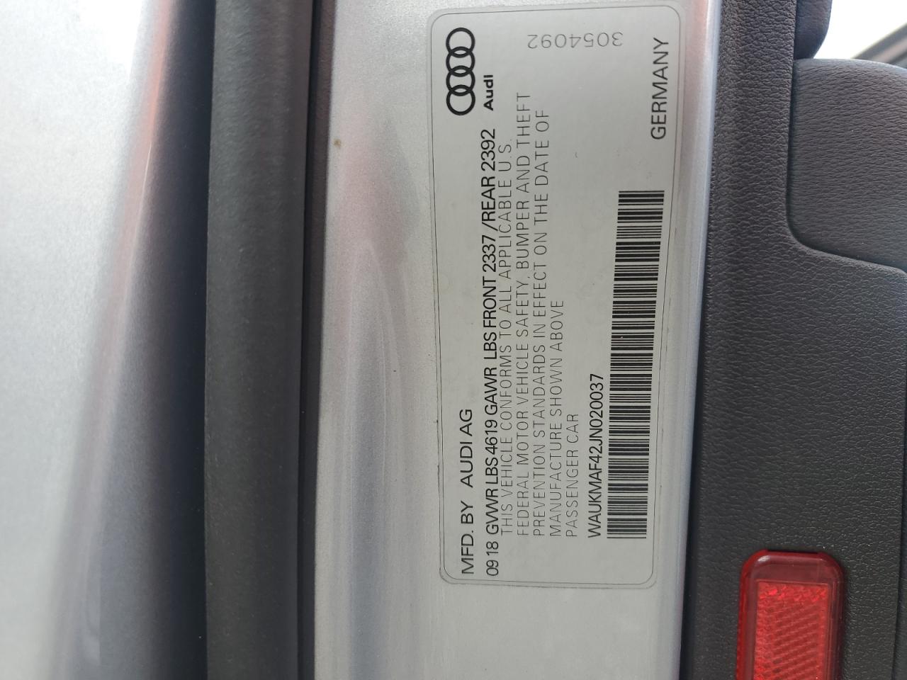 2018 Audi A4 Premium VIN: WAUKMAF42JN020037 Lot: 82235605