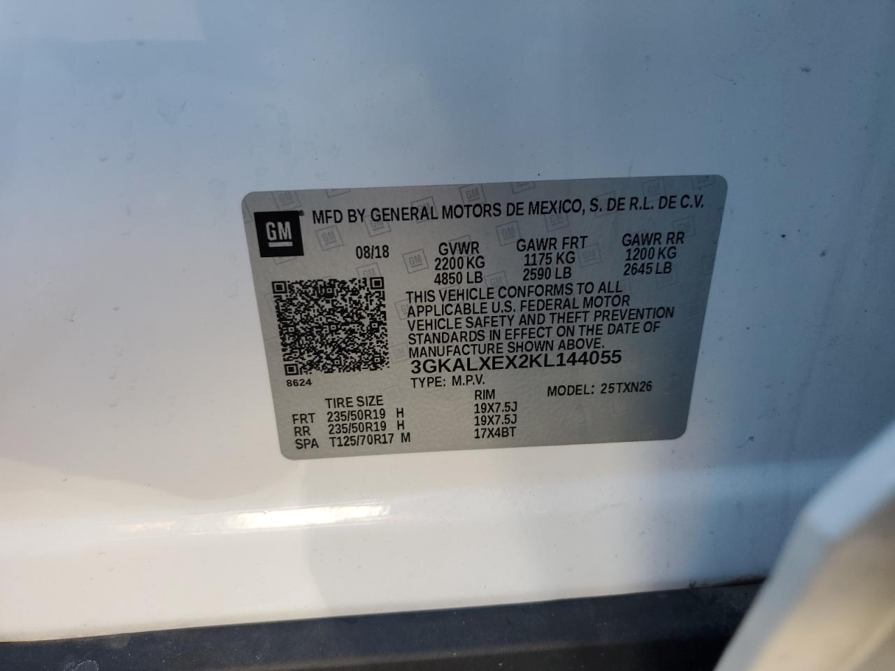 2019 GMC Terrain Denali VIN: 3GKALXEX2KL144055 Lot: 85392215