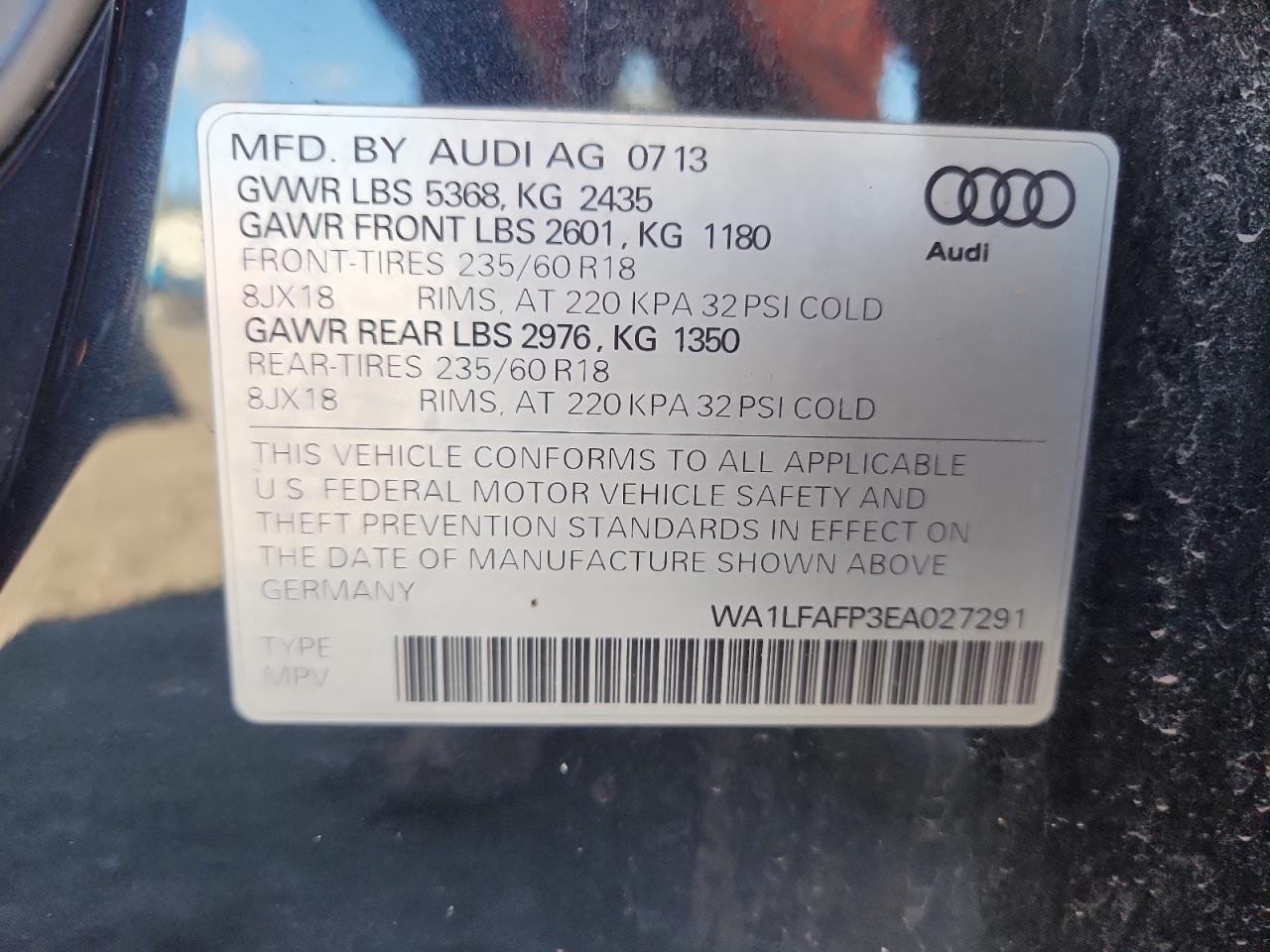 2014 Audi Q5 Premium Plus VIN: WA1LFAFP3EA027291 Lot: 85764125