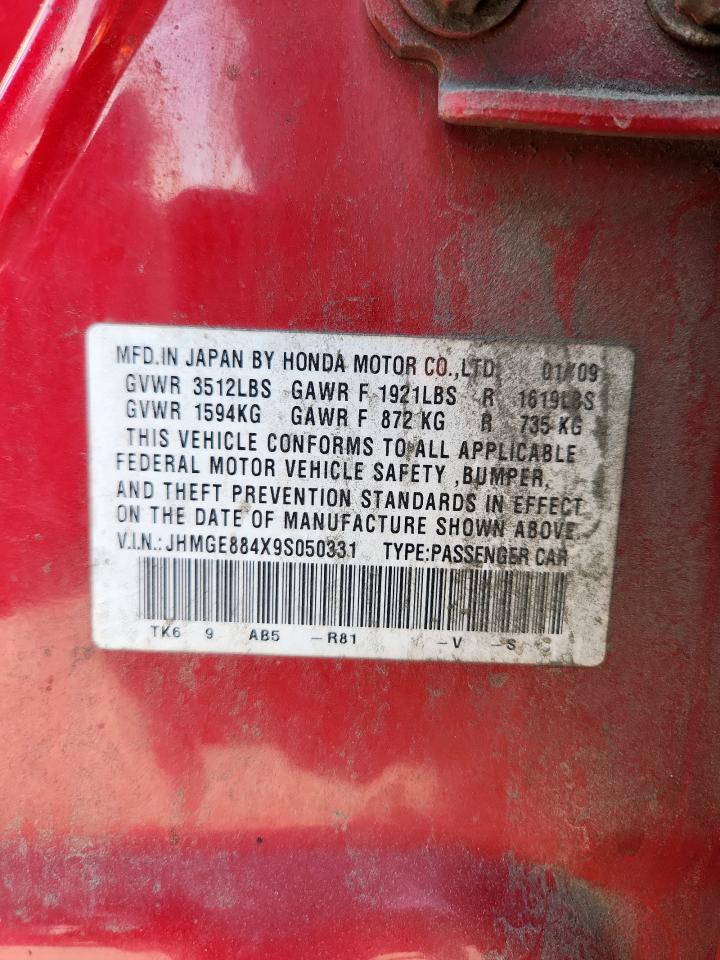 2009 Honda Fit Sport VIN: JHMGE884X9S050331 Lot: 86284825