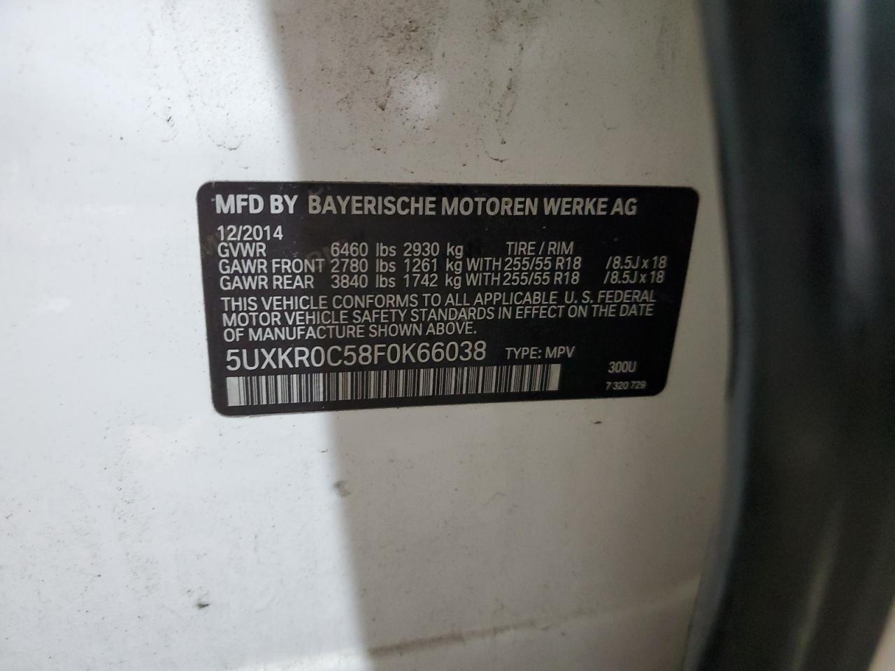 2015 BMW X5 xDrive35I VIN: 5UXKR0C58F0K66038 Lot: 84453225