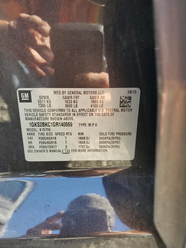 2016 GMC Yukon Slt VIN: 1GKS2BKC1GR140669 Lot: 86264365