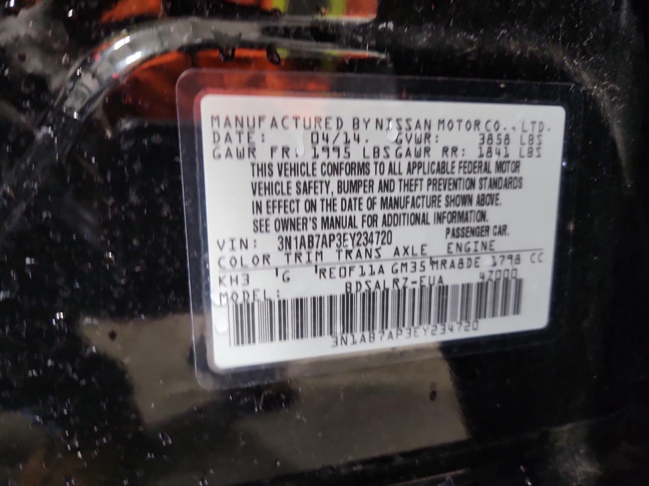 2014 Nissan Sentra S VIN: 3N1AB7AP3EY234720 Lot: 84894665