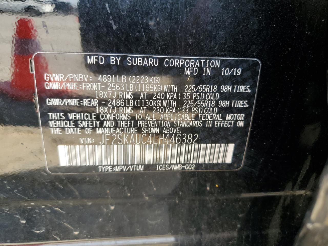 2020 Subaru Forester Limited VIN: JF2SKAUC4LH446382 Lot: 86189195