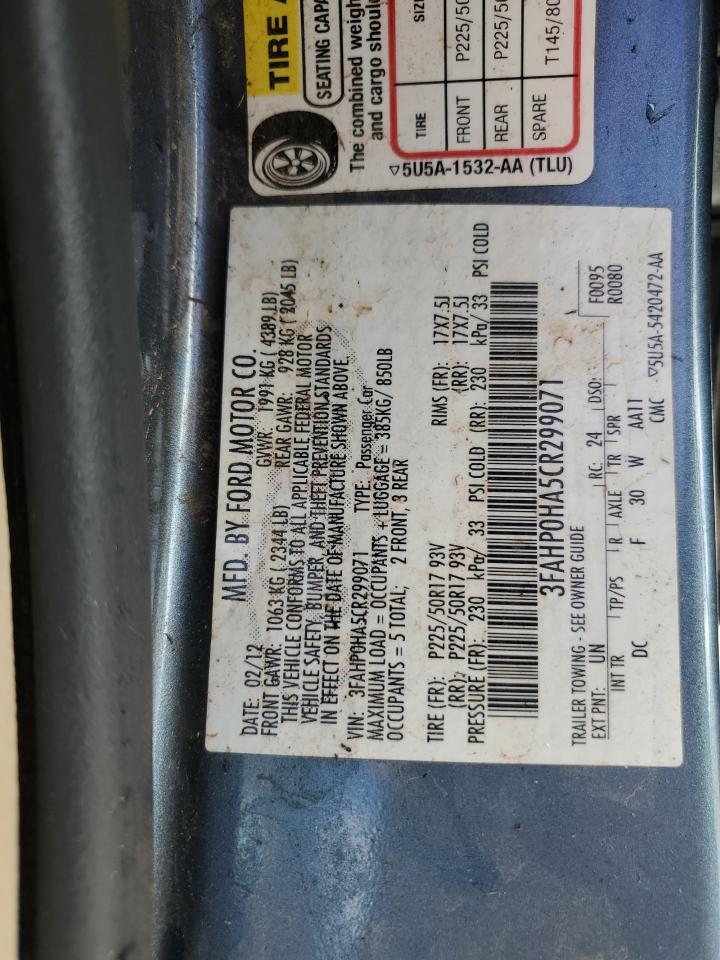 2012 Ford Fusion Se VIN: 3FAHP0HA5CR299071 Lot: 85285385